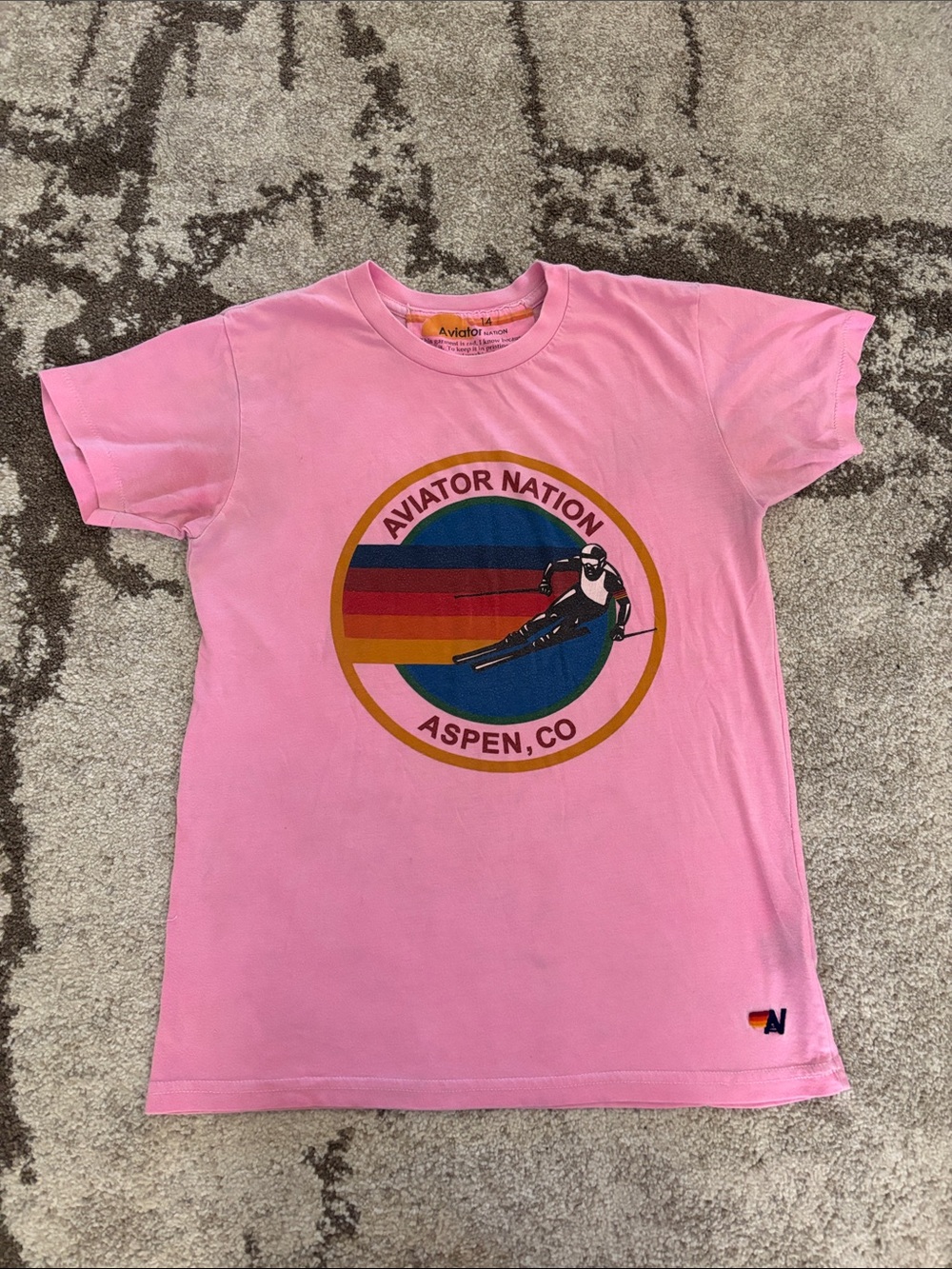 Aviator Nation-  Pink Retro Ski Logo Swim Tee Kids 14!!!
